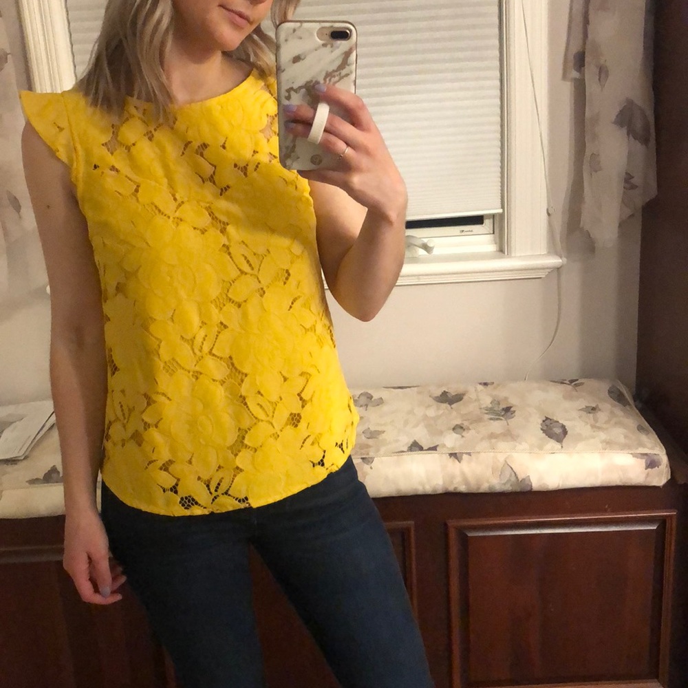 Yellow Lace Tank with Flutter Sleeve